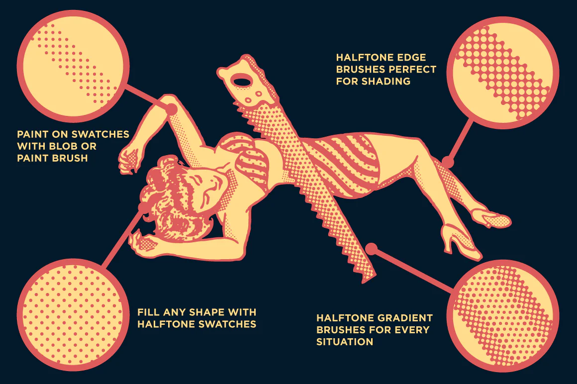 Black Magic Halftones | Vector Halftone Pattern Brushes for Adobe Illustrator - Image 3